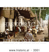 Historical Photochrom of an Outdoor Moorish Cafe in Tunis, Tunisia by Al