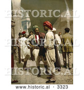 Historical Photochrom of Arabian Men Chatting in the Street in Tunis, Tunisia by Al