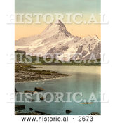 Historical Photochrom of Bach Alps Lake and Schreckhorn by Al