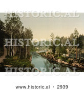 Historical Photochrom of Bandak’s Canal, Norway by Al