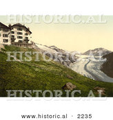 Historical Photochrom of Belalp Hotel and Aletsch Glacier, Switzerland by Al