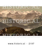 Historical Photochrom of Bernese Alps in Switzerland by Al