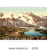 Historical Photochrom of Bernina Hospice and Cambrena Glacier, Switzerland by Al