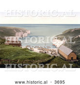 Historical Photochrom of Boats and Huts on the Beach on the North Sea Landing in Flamborough Yorkshire England Uk by Al
