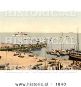 Historical Photochrom of Boats and Pier at Heligoland, Germany by Al