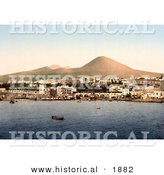 Historical Photochrom of Boats at Naples, Mount Vesuvius in the Background, Italy by Al
