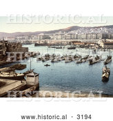 Historical Photochrom of Boats in the Harbor, Algiers, Algeria by Al