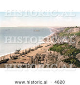 Historical Photochrom of Boats on the Beach and the Coastline of Hastings Sussex England by Al