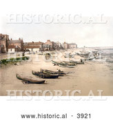 Historical Photochrom of Boats on the Beach, the Esplanade and the Pier in Redcar North Yorkshire England UK by Al