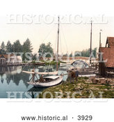 Historical Photochrom of Boats on the Water near the Bridge in Wroxham Norfolk England UK by Al