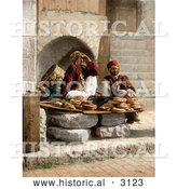 Historical Photochrom of Bread Vendors in Jerusalem by Al