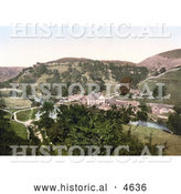 Historical Photochrom of Buildings Along the River Wye in Mansal Dale Derbyshire England by Al