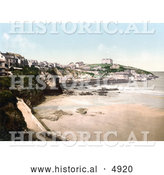 Historical Photochrom of Buildings on the Cliffs Above the Beach in Newquay, Cornwall, England, United Kingdom by Al