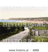 Historical Photochrom of Buildings on the Polzeath Bay in Cornwall, England, United Kindom by Al