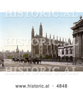 Historical Photochrom of Carriages in Front of the King’s College Chapel in Cambridge, Cambridgeshire, England, United Kingdom by Al