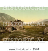 Historical Photochrom of Castle in Ruins, Switzerland by Al