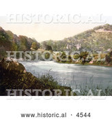 Historical Photochrom of Castle on the Hillside by the River in Wyaston Lees Monmouth Wales Monmouthshire Gwent England United Kingdom by Al