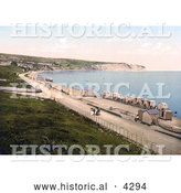 Historical Photochrom of Changing Cart Cabins on the Beach, for People to Change Clothes In, Swanage, Dorset, England, UK by Al