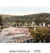 Historical Photochrom of Children Playing in the Water in Lower Lydbrook Forest of Dean Gloucestershire England UK by Al