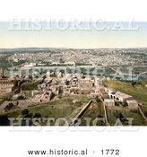 Historical Photochrom of Cityscape View of Jerusalem, Israel by Al