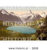 Historical Photochrom of Cows Grazing by Pond and Bernese Alps by Al