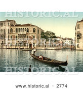 Historical Photochrom of Da Mulla Palace, Venice, Italy by Al