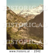 Historical Photochrom of Eiger Glacier and Bear Hotel in Switzerland by Al