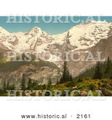 Historical Photochrom of Eiger, Monch and Jungfrau Mountains by Al