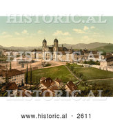 Historical Photochrom of Einsiedeln Abbey and Schoolhouse in Switzerland by Al
