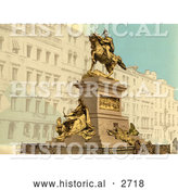 Historical Photochrom of Equestrian Monument, Venice, Italy by Al