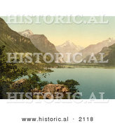 Historical Photochrom of Fluelen on Lake Lucerne, Switzerland by Al