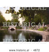 Historical Photochrom of Footbridge over the Pond in Pittville Gardens, Cheltenham, Gloucestershire, England by Al