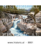August 14th, 2013: Historical Photochrom of Footbridge over the Upper Falls of the Ammonoosuc River in the White Mountains of New Hampsire by Al
