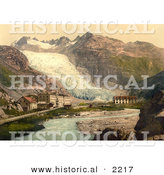 Historical Photochrom of Glacier Hotel and Rhone Glacier by Al