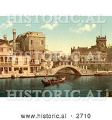 Historical Photochrom of Gondola and Waterfront Buildings, Venice by Al