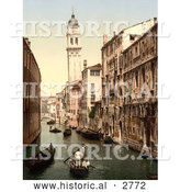 Historical Photochrom of Gondolas and Waterfront Buildings, Venice by Al