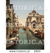 Historical Photochrom of Gondolas on Canal, Venice by Al