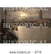 Historical Photochrom of Grand Canal and Doges’ Palace at Night by Al