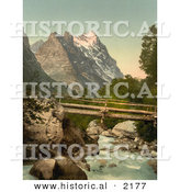 Historical Photochrom of Grindelwald and Eiger Mountain by Al