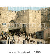 Historical Photochrom of Hebron Gate, David’s Gate, Jaffa Gate, Jerusalem by Al
