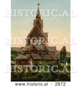 Historical Photochrom of Hitterdals Church, Norway by Al