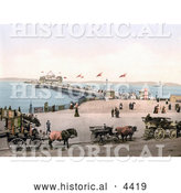 Historical Photochrom of Horse Drawn Carriages and People at the West End Pier in Morecambe Lancashire England UK by Al