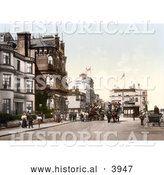 Historical Photochrom of Horse Drawn Carriages on a Street near Hotels in Ryde Isle of Wight England UK by Al