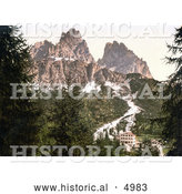 Historical Photochrom of Hotel Buildings near Monte Cristallo with Tre Croci, Tyrol, Austria by Al
