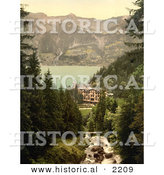 Historical Photochrom of Hotel Giessbach and Brienz Lake, Switzerland by Al