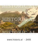 Historical Photochrom of Hotel Schwarzsee with a View of Monte Rosa by Al