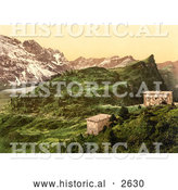 Historical Photochrom of Hotel Trubsee in Switzerland by Al