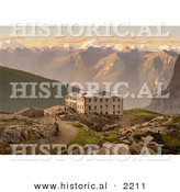 Historical Photochrom of Hotel Wildstrubel and Bernese Alps by Al