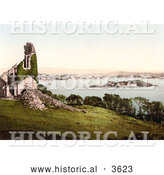 Historical Photochrom of Ivy Covered Ruins of the Mount Edgcumbe Folly with a View of Drakes Island As Seen from Mount Edgcumbe Plymouth Devon England UK by Al