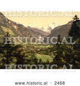 Historical Photochrom of Jungfrau, Monch and Eiger Mountains of the Swiss Alps by Al